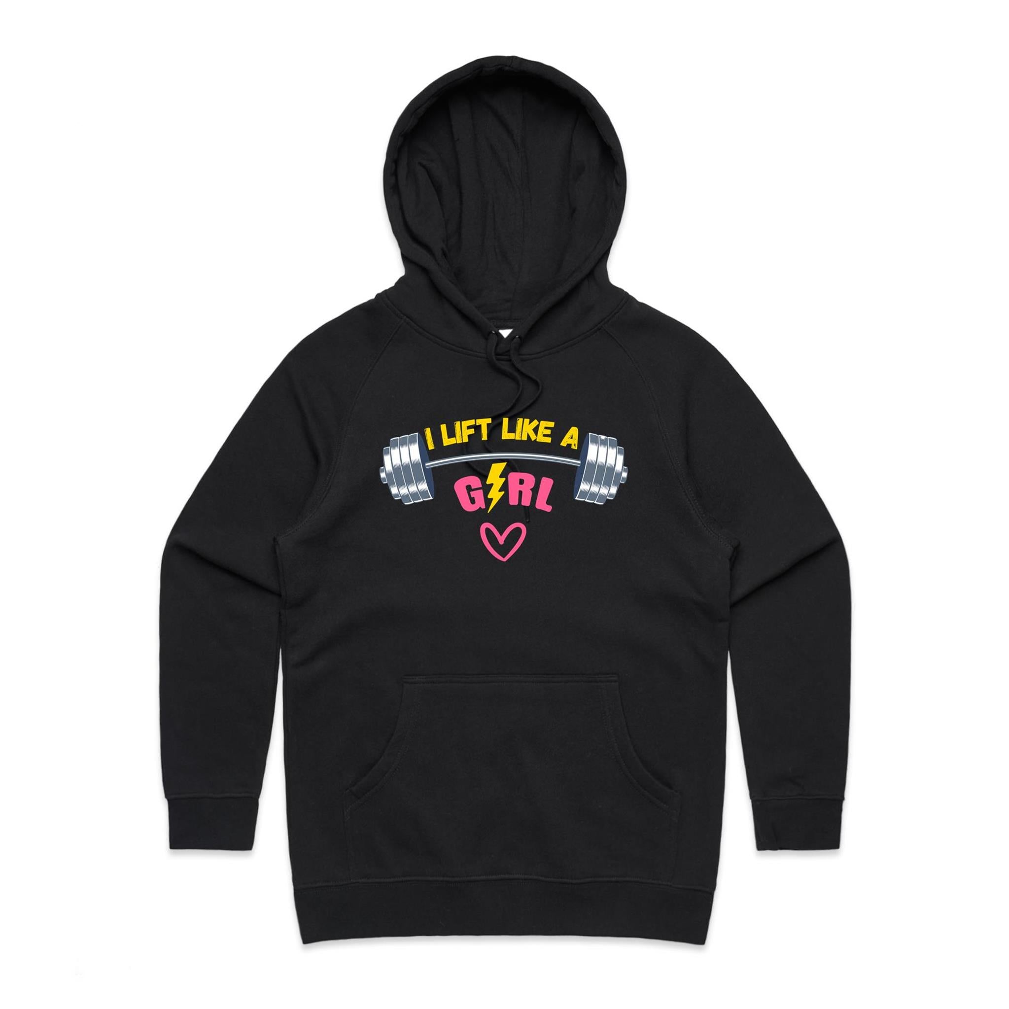 I Lift Like A Girl - Womens Hoodie Black Womens Hoodie Fitness Printed In Australia