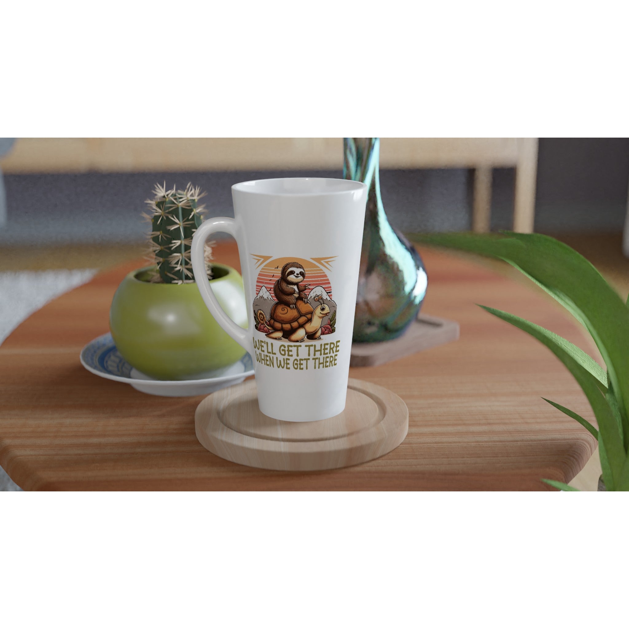 Sloth Race, We'll Get There When We Get There - White Latte 17oz Ceramic Mug Latte Mug animal Globally Fulfilled