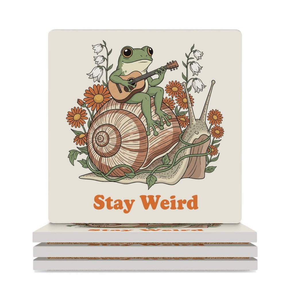 Stay Weird, Frog With Guitar Ceramic Coasters white Ceramic Coasters animal Music Printed Offshore