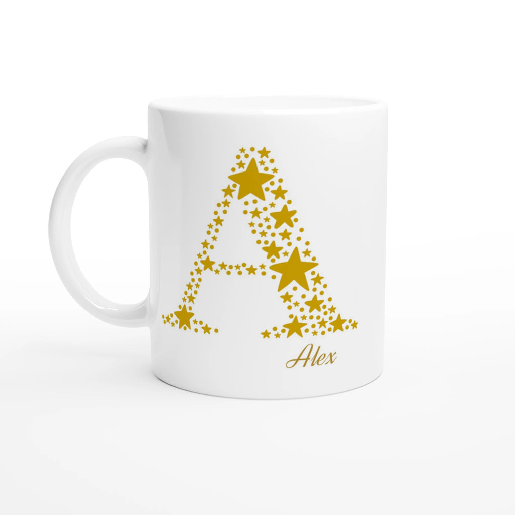 Personalised - Star Initials - 11oz Ceramic Mug, Customise, Personalise, Name, Initial Ceramic White Personalised 11oz Mug