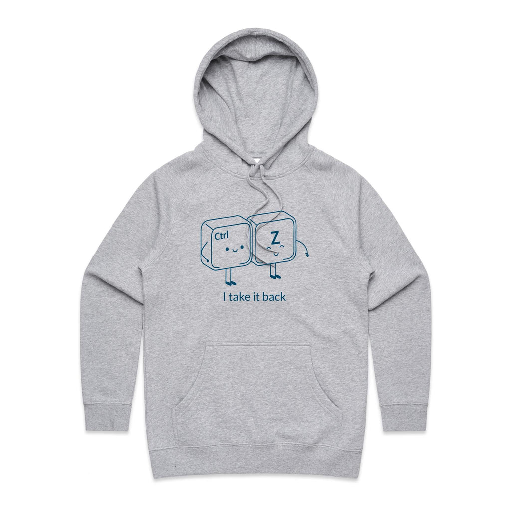 Ctrl Z, I Take It Back - Womens Hoodie Grey Marle Womens Hoodie Printed In Australia Tech