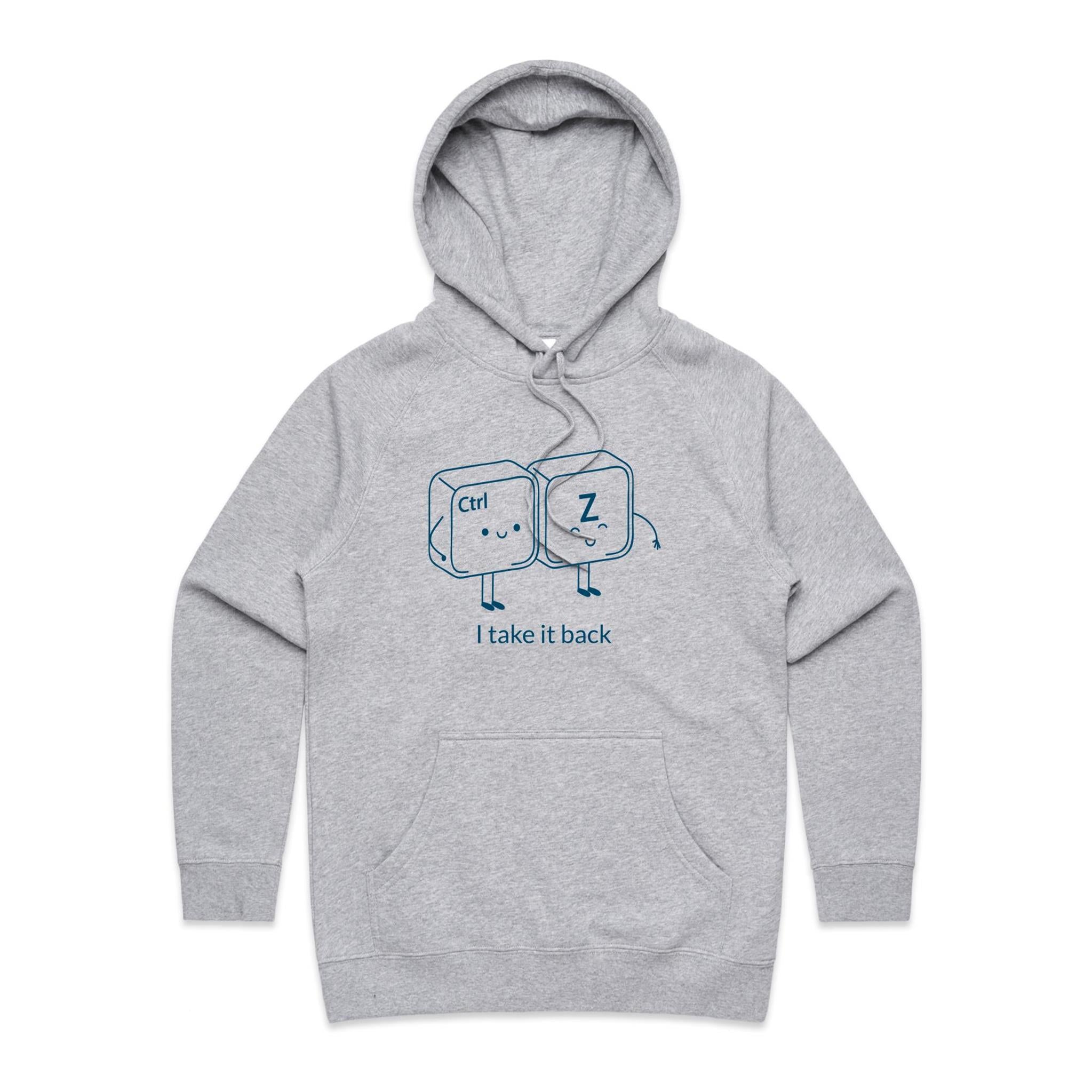 Ctrl Z, I Take It Back - Womens Hoodie Grey Marle Womens Hoodie Printed In Australia Tech