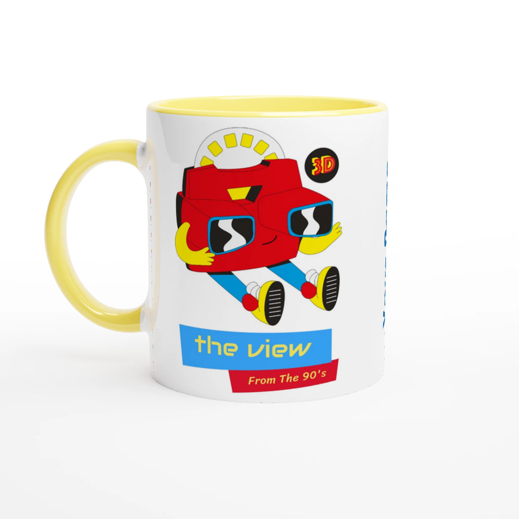 Personalised - The View From The 90's - White 11oz Ceramic Mug with Colour Inside Ceramic Yellow Personalised 11oz Mug customise Globally Fulfilled personalise Retro