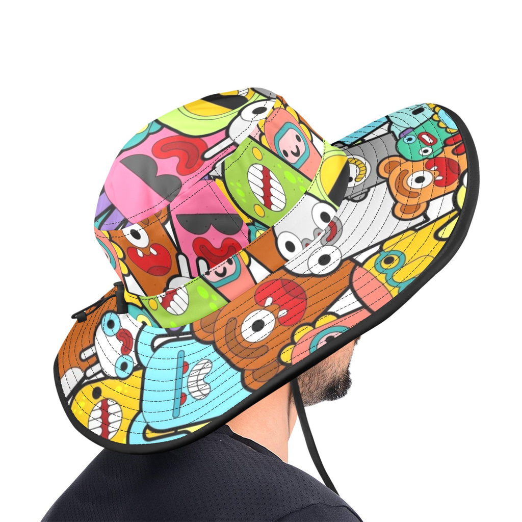 Happy Monsters Wide Brim Bucket Hat Wide Brim Bucket Hat Printed Offshore Sci Fi
