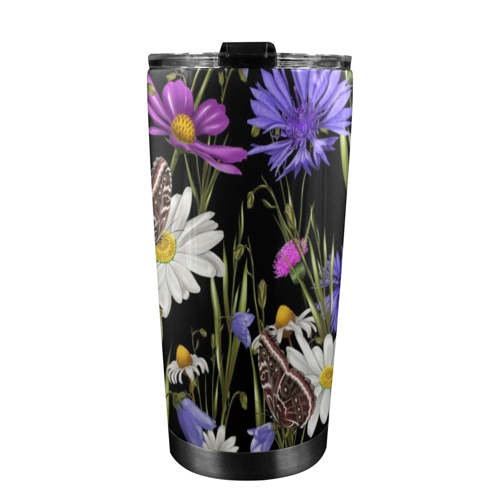 Butterfly Flowers - 20oz Mobile Tumbler with Lid (Black Lock) 20oz Travel Mug Printed Offshore