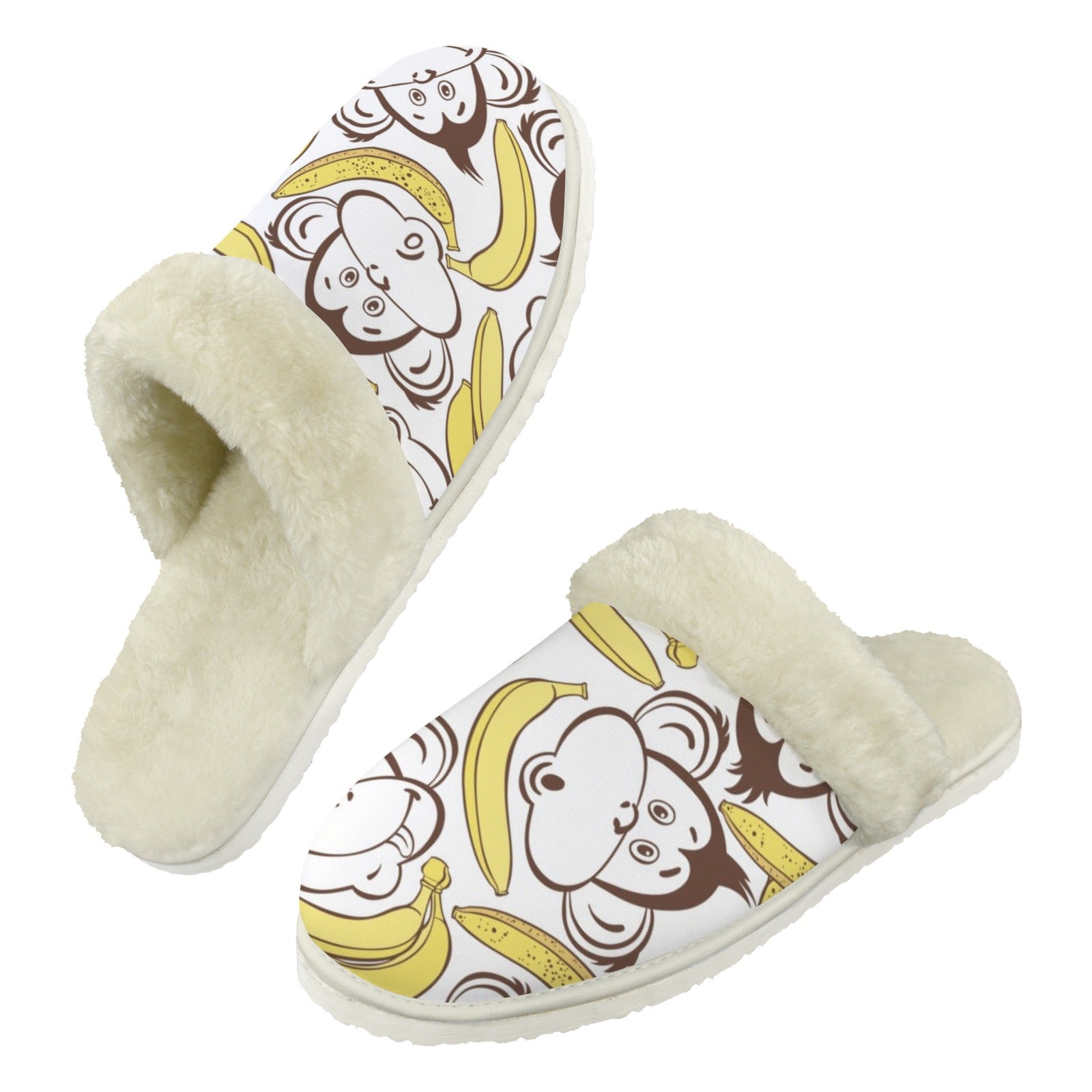 Funny Monkeys Men's Fur Trim Thick-Sole Indoor Slippers 2XL Men's Fur Trimmed Slippers animal Printed Offshore