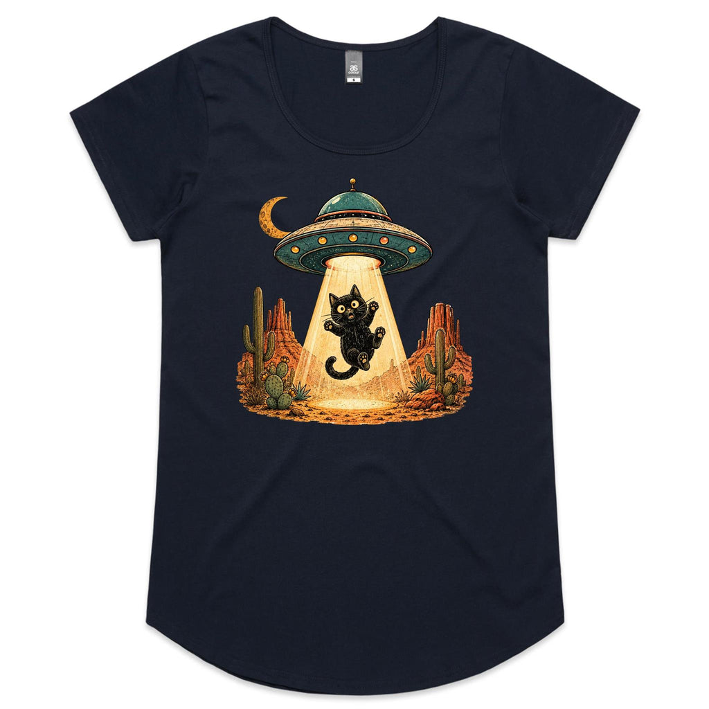 Black Cat Alien UFO Abduction Women's AS Colour Scoop Neck T-Shirt