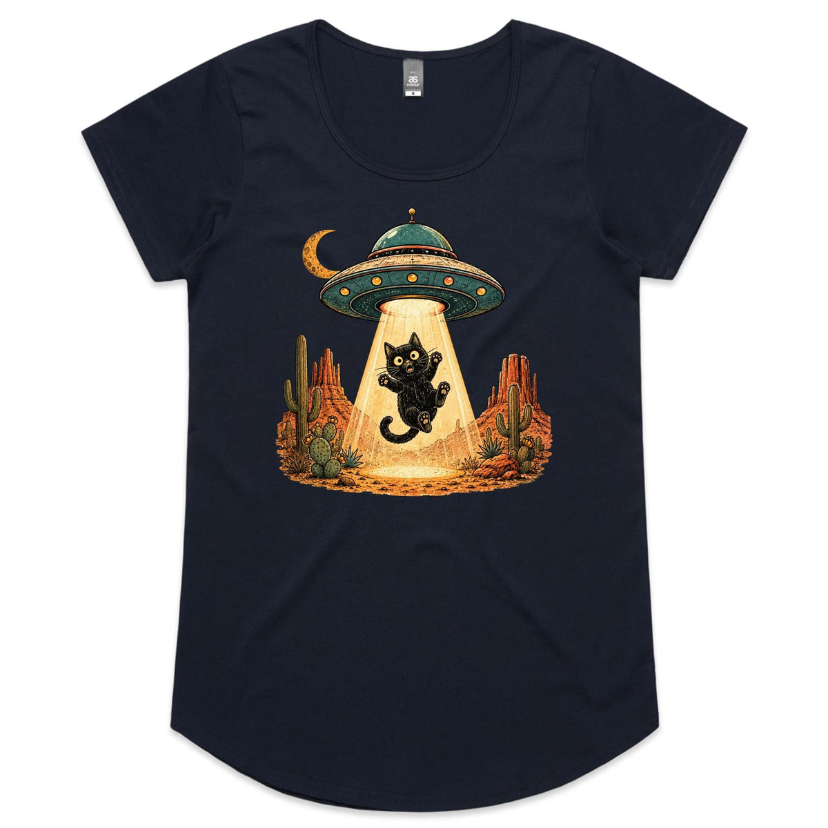 Black Cat Alien UFO Abduction Women's AS Colour Scoop Neck T-Shirt