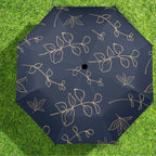 Gold Flowers On Navy - Semi-Automatic Foldable Umbrella (Model U12) Semi-Automatic Foldable Umbrella (U12)