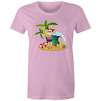 Summer Surf Santa - Womens T-shirt Pink Womens Christmas T-shirt Christmas Printed In Australia