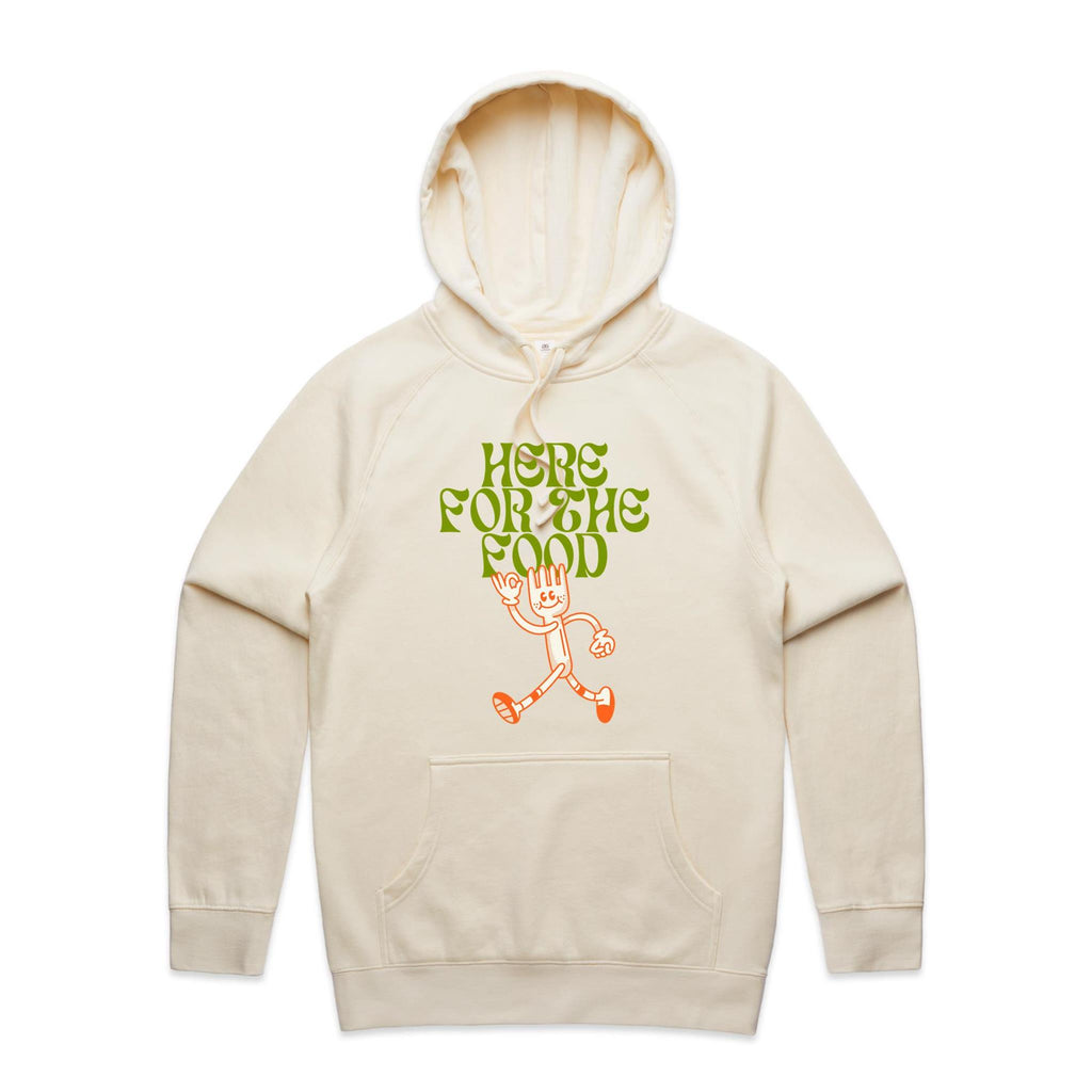 Here For The Food - Mens Hoodie Ecru Mens Hoodie Food Printed In Australia