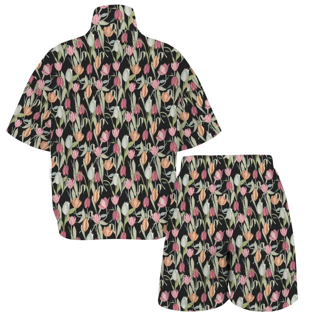 Tulips Women's Windbreaker Short Set Women's Windbreaker Short Set Plants Printed Offshore