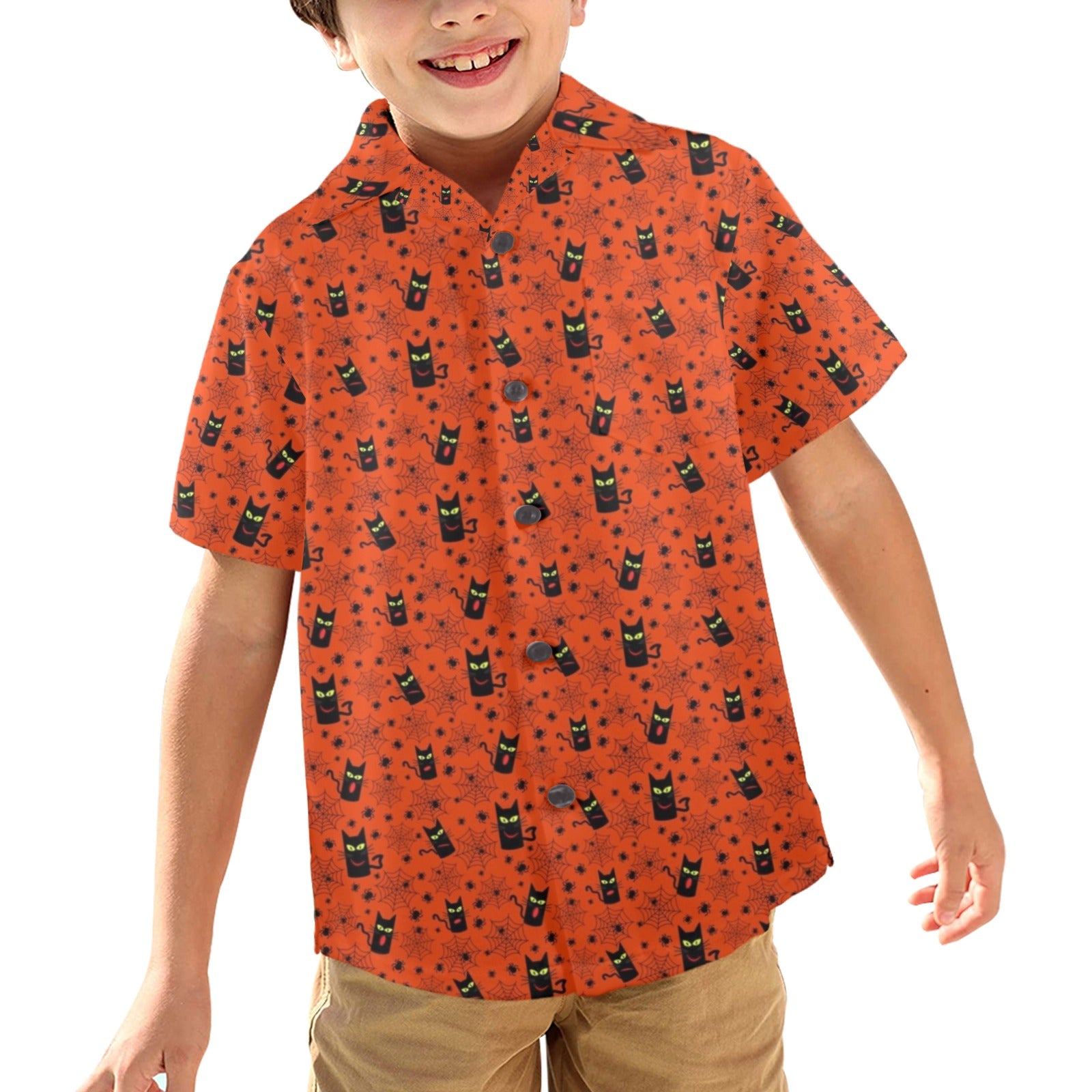 Halloween Black Cats Junior Kids Hawaiian Shirt