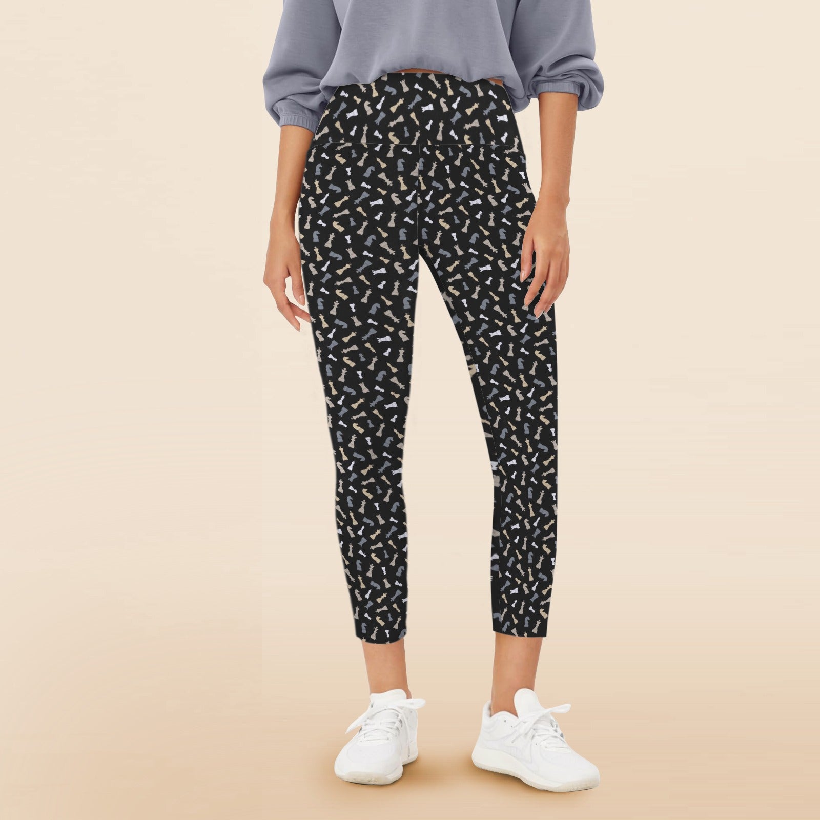 Chess Pattern Women's High Waist Pockets Yoga Leggings 5XL Women's High Waist Pockets Yoga Leggings Chess Games Printed Offshore