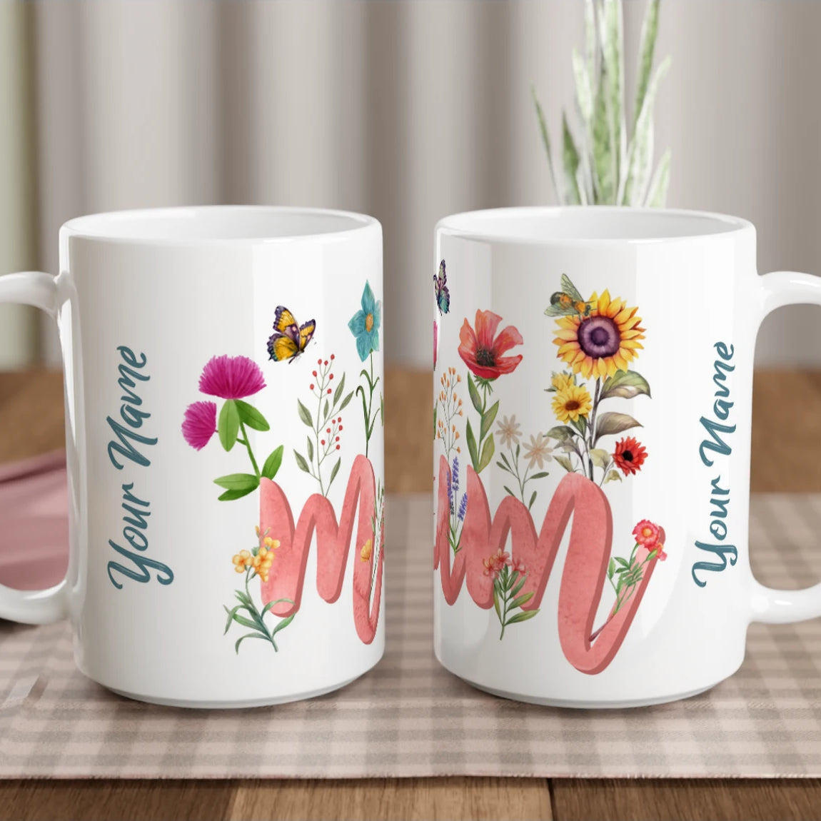 Personalised - Mum With Flowers And Butterflies - White 15oz Ceramic Mug Default Title Personalised 15oz Mug Globally Fulfilled Mum