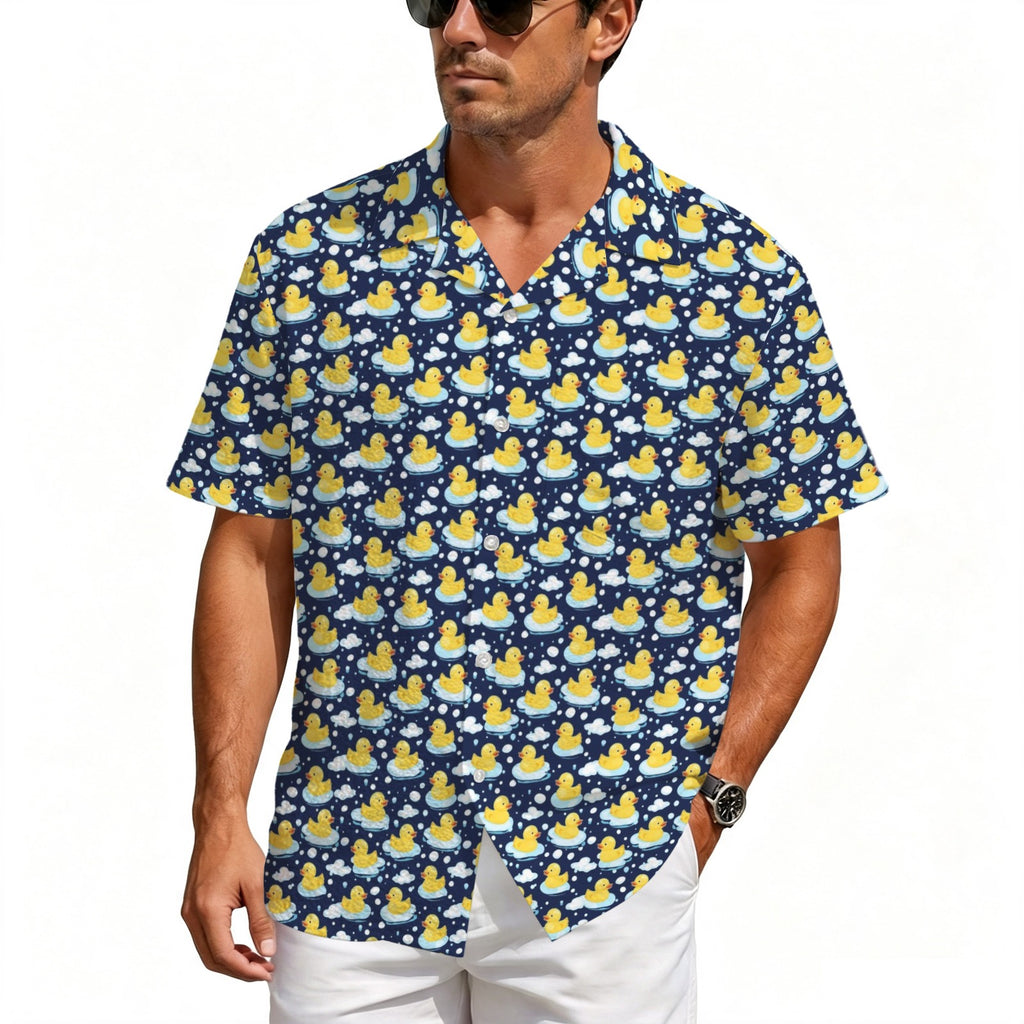 Rubber Ducks On Dark Men's Crinkle Hawaiian Shirt