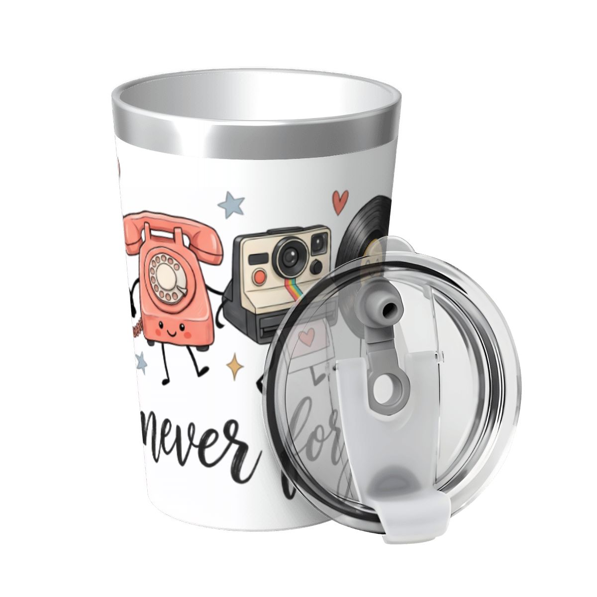 Never Forget Retro Small Stainless Steel Travel Mug Cup 12oz/350ml