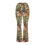 Vintage Hawaiian Floral High Waist Crossover Tummy Control Flare Leggings High Waist Flare Leggings Plants Printed Offshore