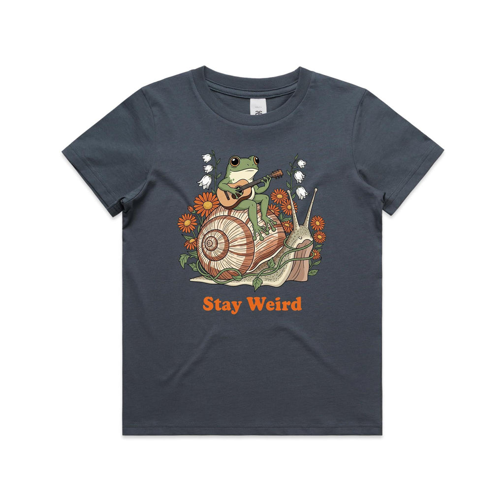 Stay Weird, Guitar Playing Frog On A Snail Kid's AS Colour T-shirt Petrol blue Kids Youth T-shirt animal Music Printed In Australia