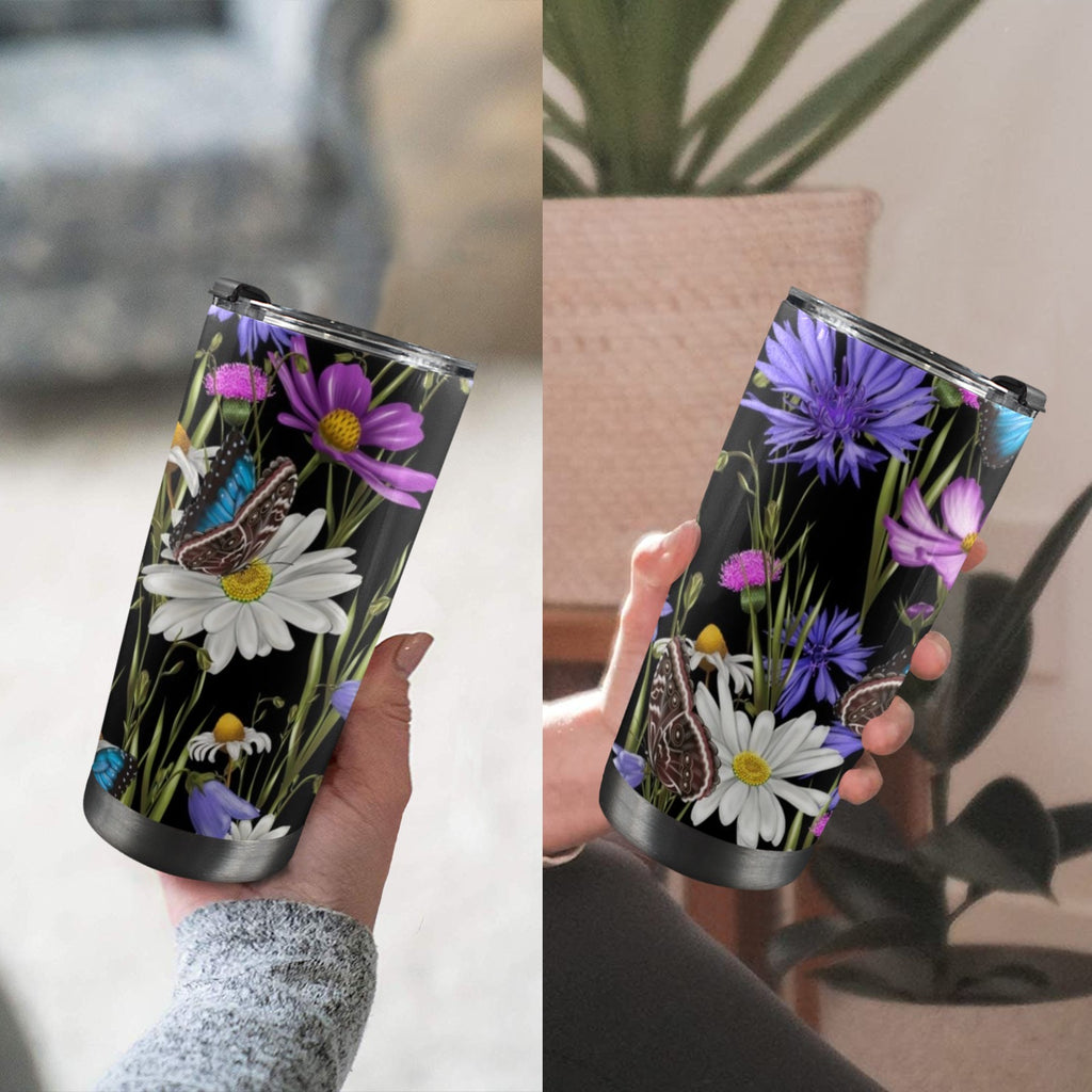Butterfly Flowers - 20oz Mobile Tumbler with Lid (Black Lock) 20oz Travel Mug Printed Offshore