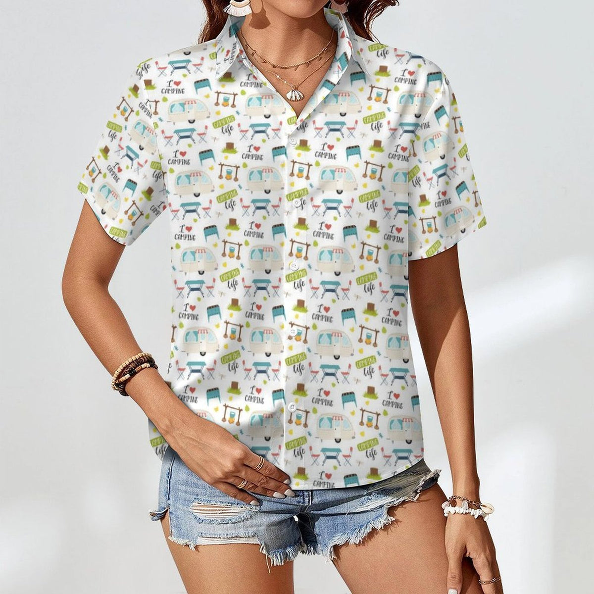 Camping Life Women's Collared Pocketless Short Sleeve Shirt