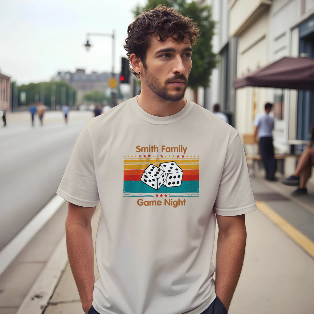 Personalised - Dice, Family Games Night - Classic Unisex Crewneck T-shirt | Gildan® 64000 Sand Personalised T-shirt customise Games Globally Fulfilled personalise