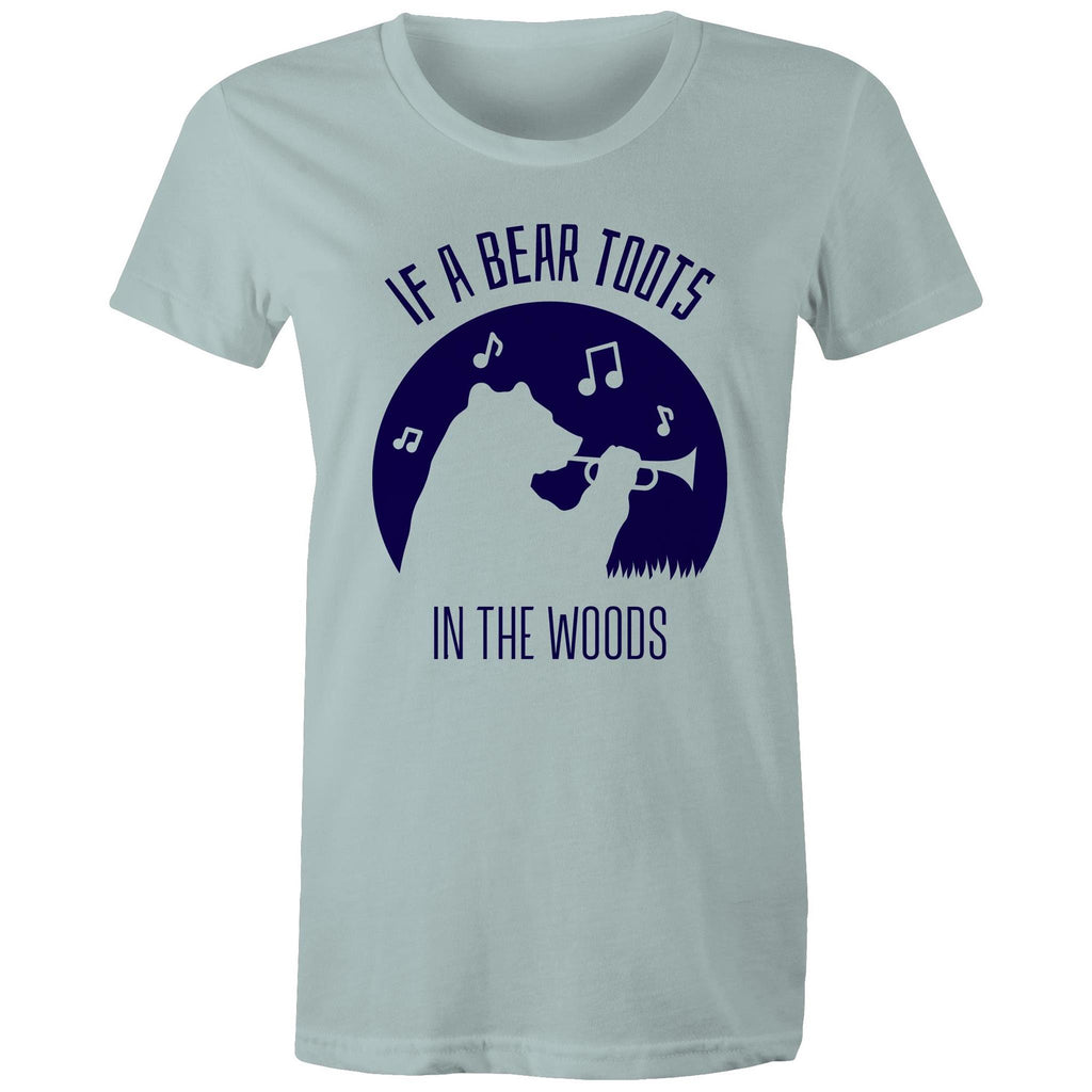 If A Bear Toots In The Woods, Trumpet Player - Womens T-shirt Pale Blue Womens T-shirt animal Music Printed In Australia
