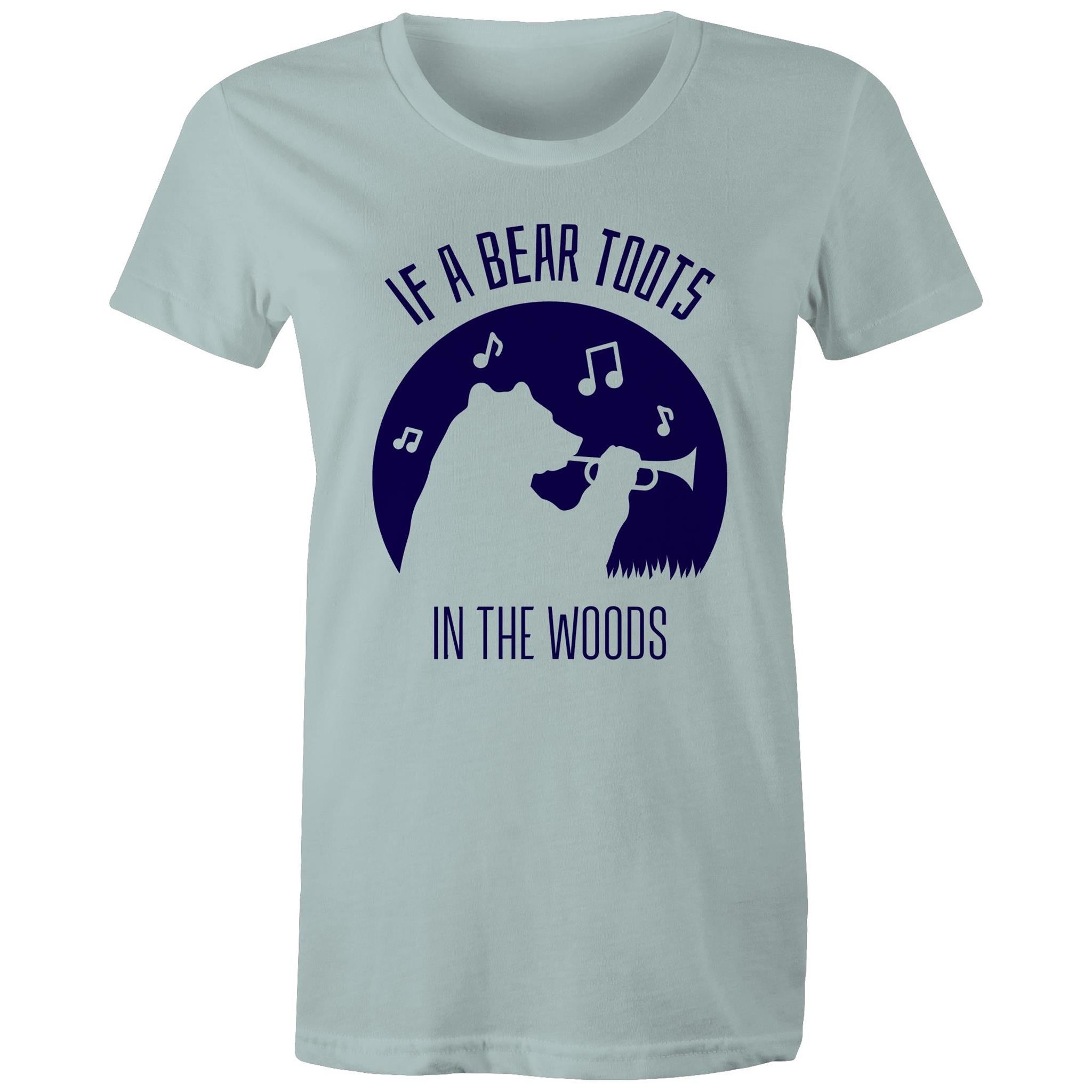 If A Bear Toots In The Woods, Trumpet Player - Womens T-shirt Pale Blue Womens T-shirt animal Music Printed In Australia