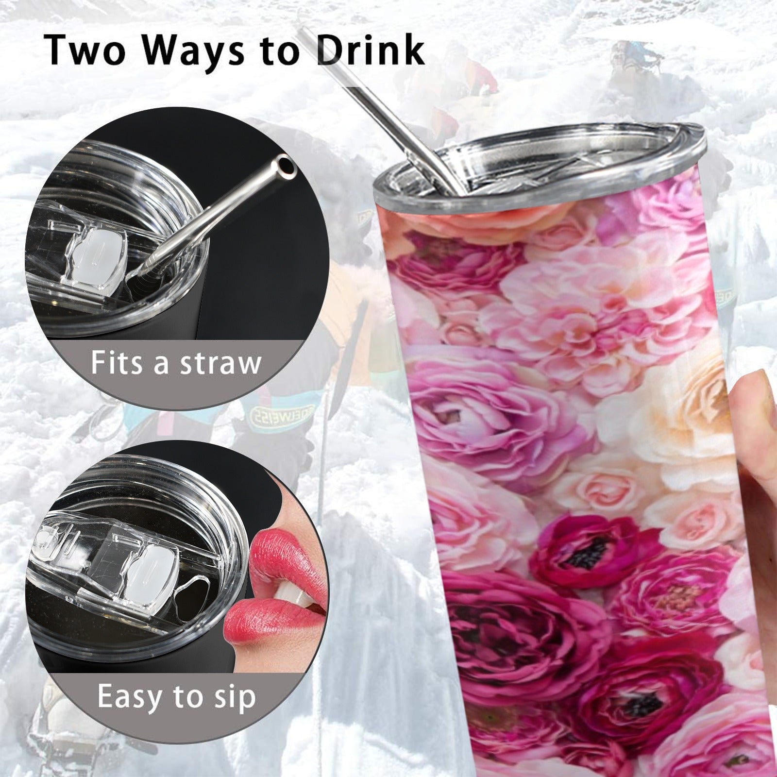 Pink Flowers 20oz Tall Skinny Tumbler with Lid and Straw