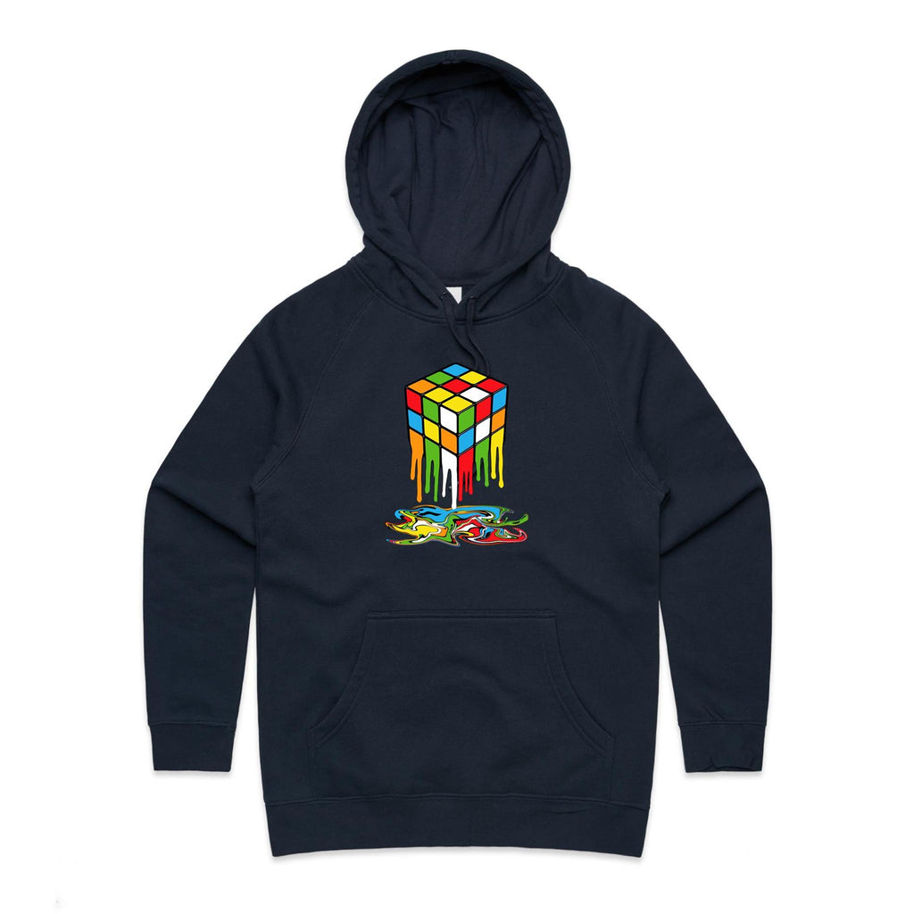 Melting Cube - Womens Hoodie Navy Womens Hoodie Games Printed In Australia
