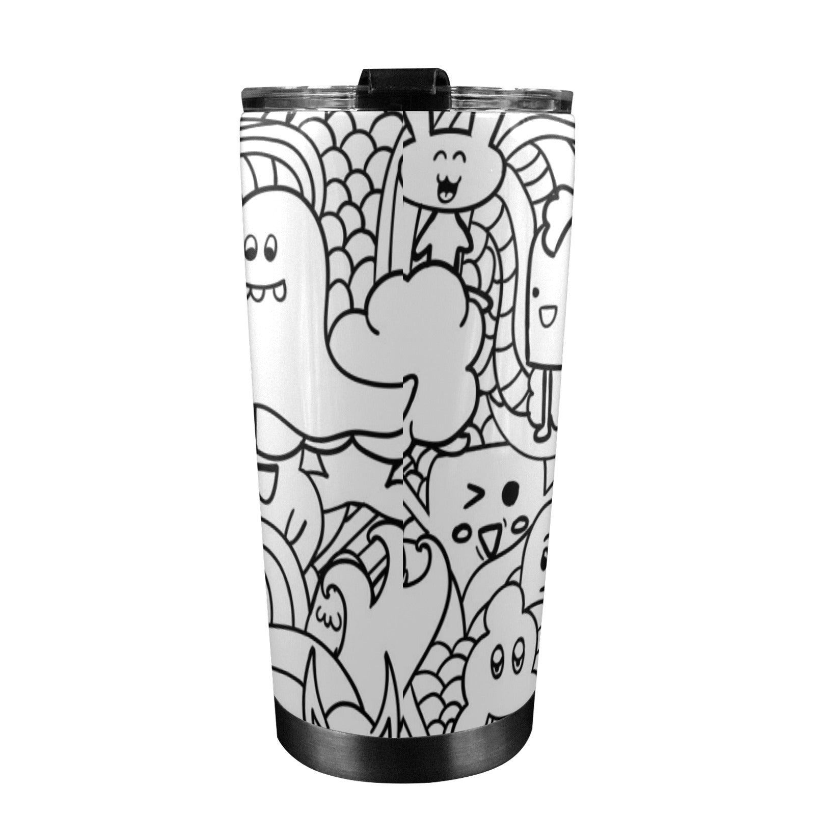 Black And White Creatures - 20oz Mobile Tumbler with Lid (Black Lock) 20oz Travel Mug Printed Offshore Sci Fi