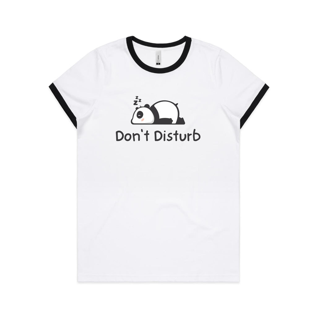Panda, Don't Disturb - Women's Ringer Tee White Black Womens Ringer T-shirt animal Printed In Australia