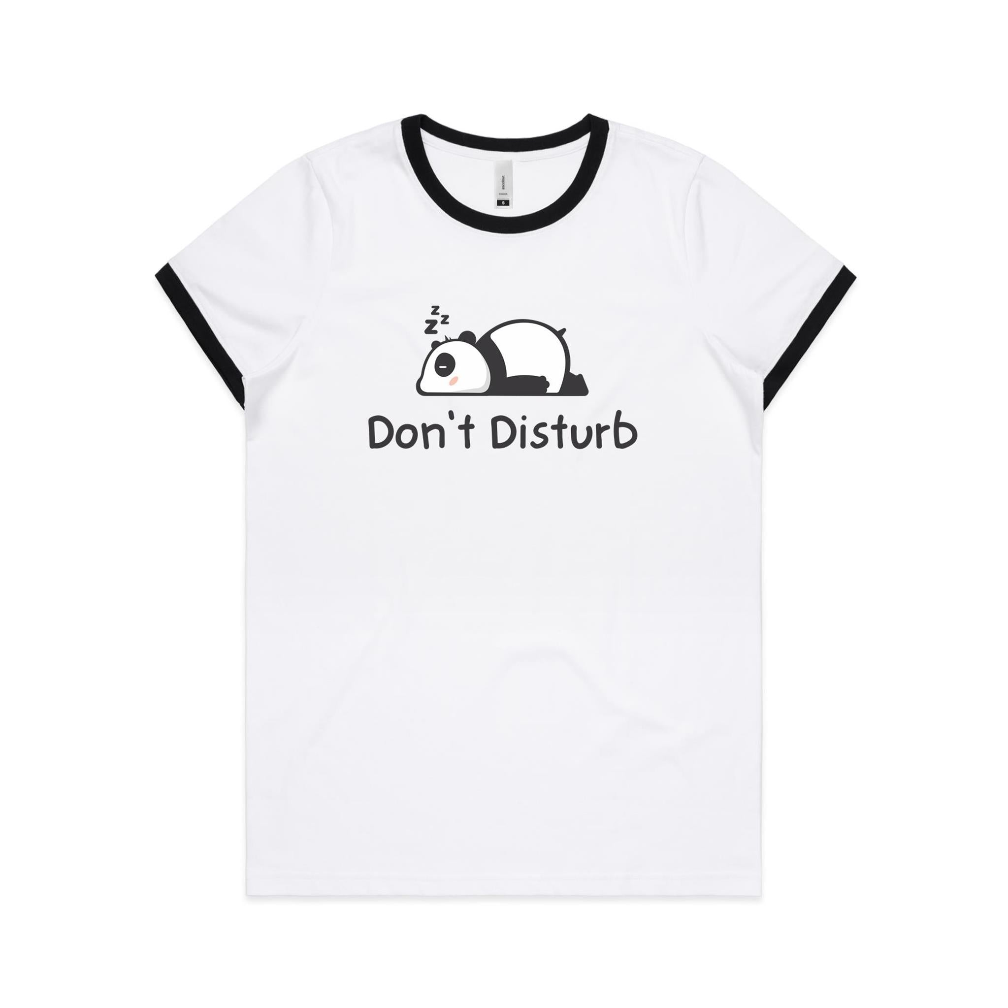 Panda, Don't Disturb - Women's Ringer Tee White Black Womens Ringer T-shirt animal Printed In Australia