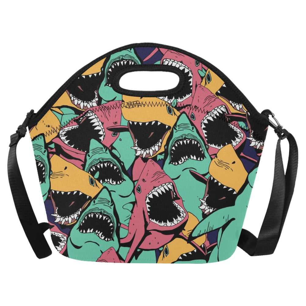 Scary Sharks - Neoprene Lunch Bag One Size Neoprene Lunch Bag Printed Offshore