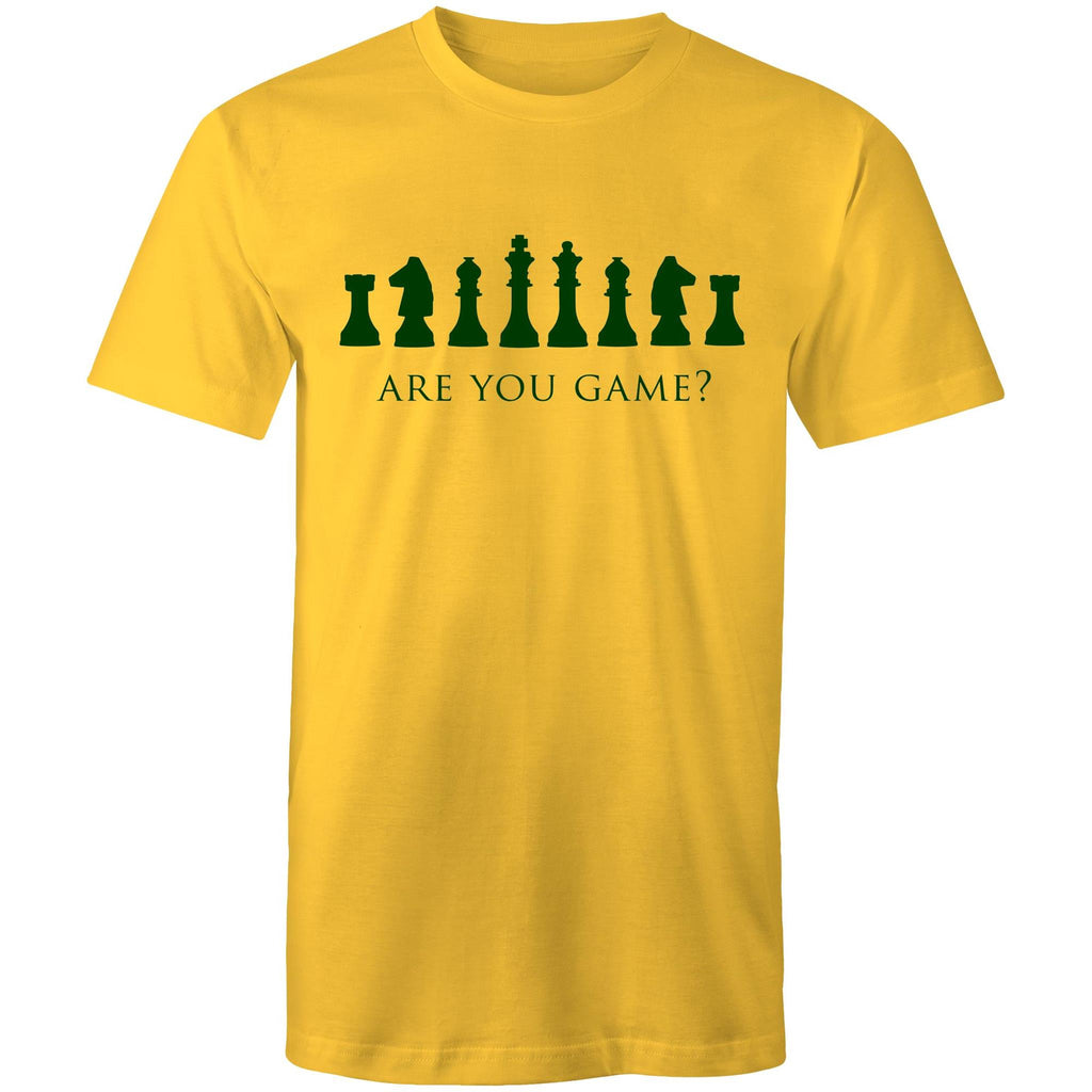 Are You Game, Chess - Mens T-Shirt Yellow Mens T-shirt Chess Games Printed In Australia