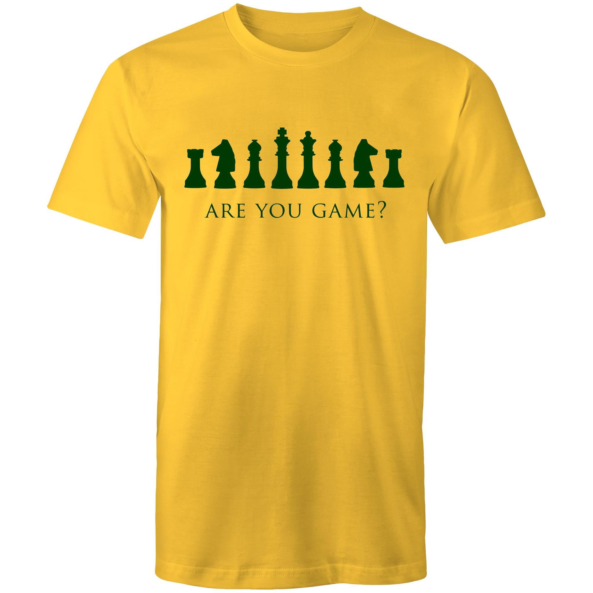 Are You Game, Chess - Mens T-Shirt Yellow Mens T-shirt Chess Games Printed In Australia
