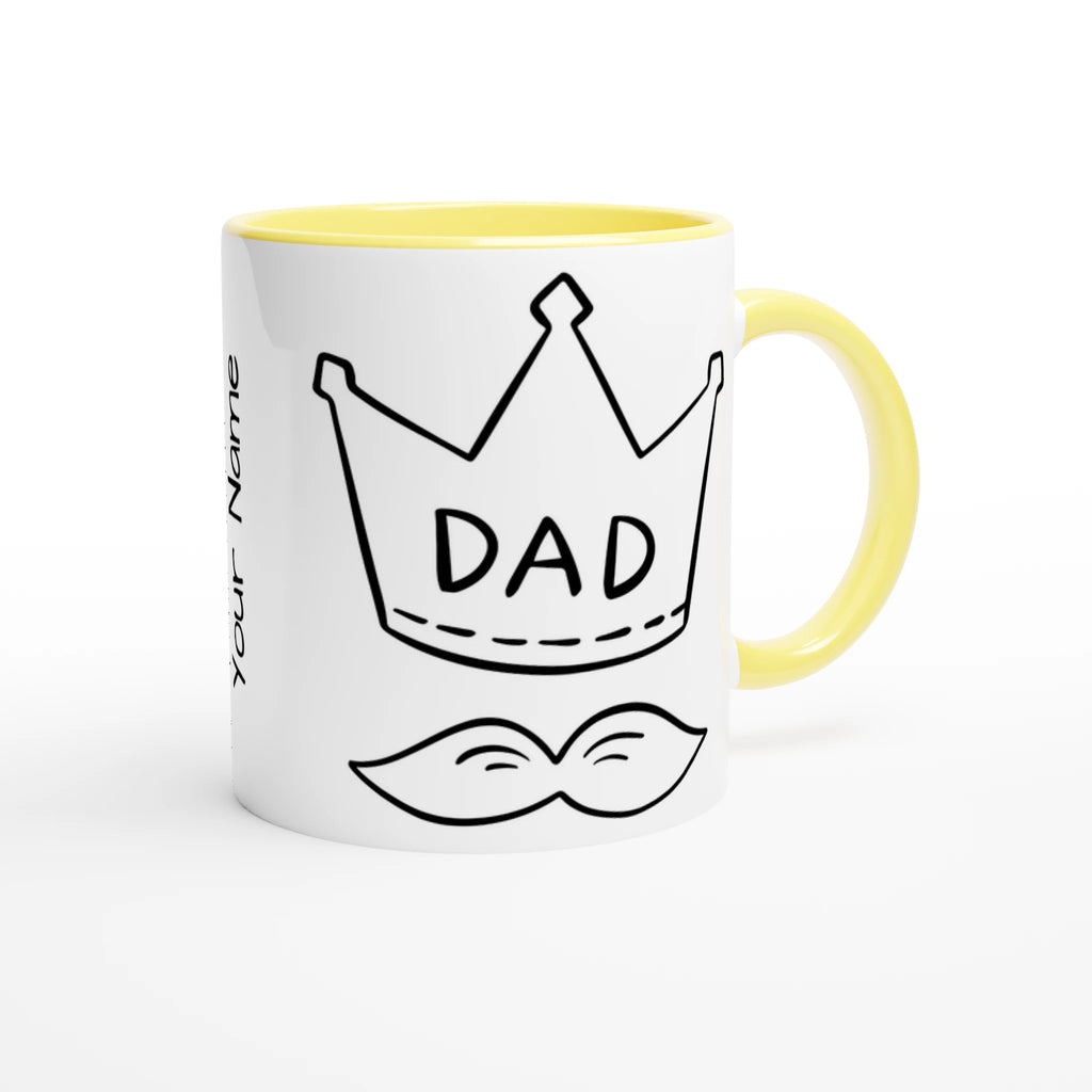 Personalised - Dad Crown And Moustache - White 11oz Ceramic Mug with Color Inside Personalised Mug Customise Dad Globally Fulfilled Personalise