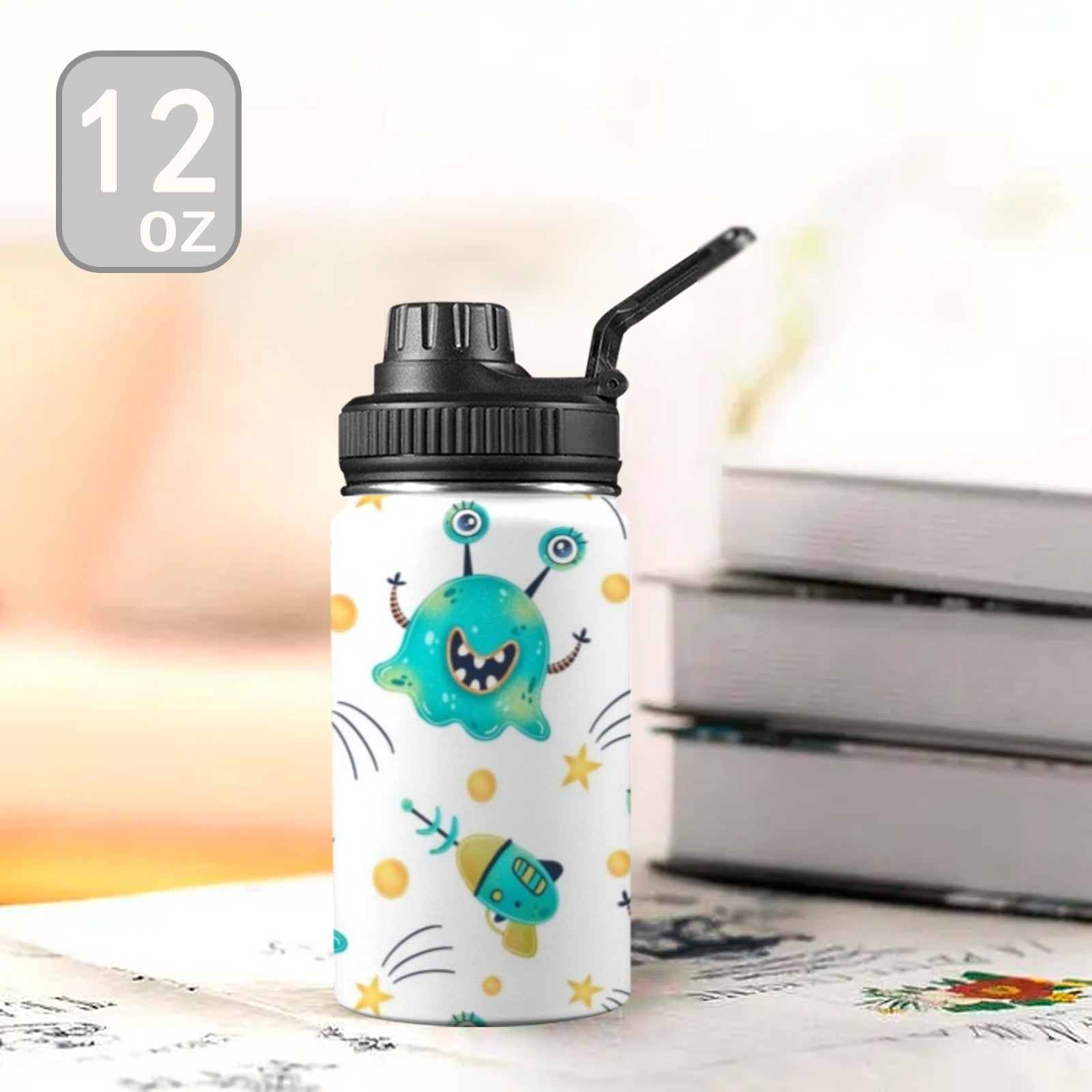 Happy Aliens Kids Water Bottle with Chug Lid (12 oz) Kids Water Bottle with Chug Lid Printed Offshore Sci Fi