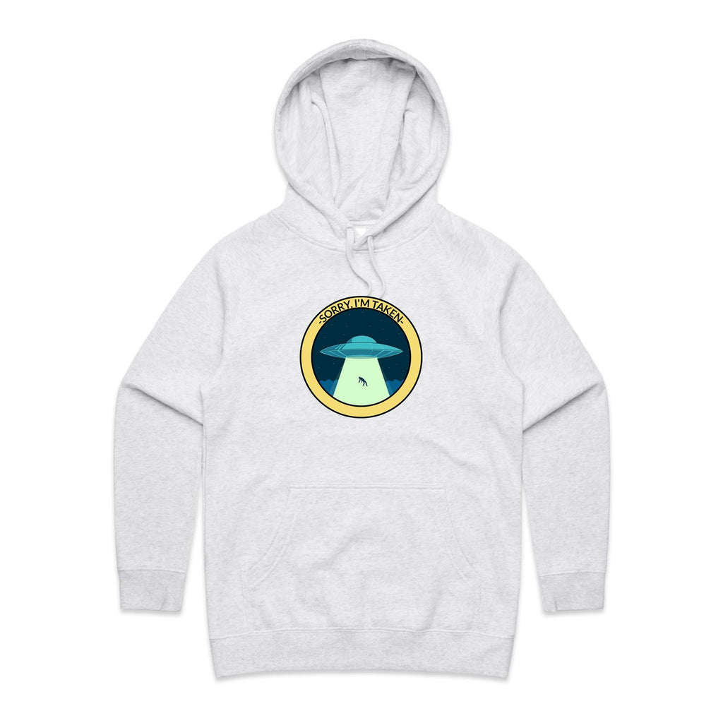 Sorry I'm Taken, Alien UFO - Womens Hoodie White Marle Womens Hoodie Printed In Australia Sci Fi