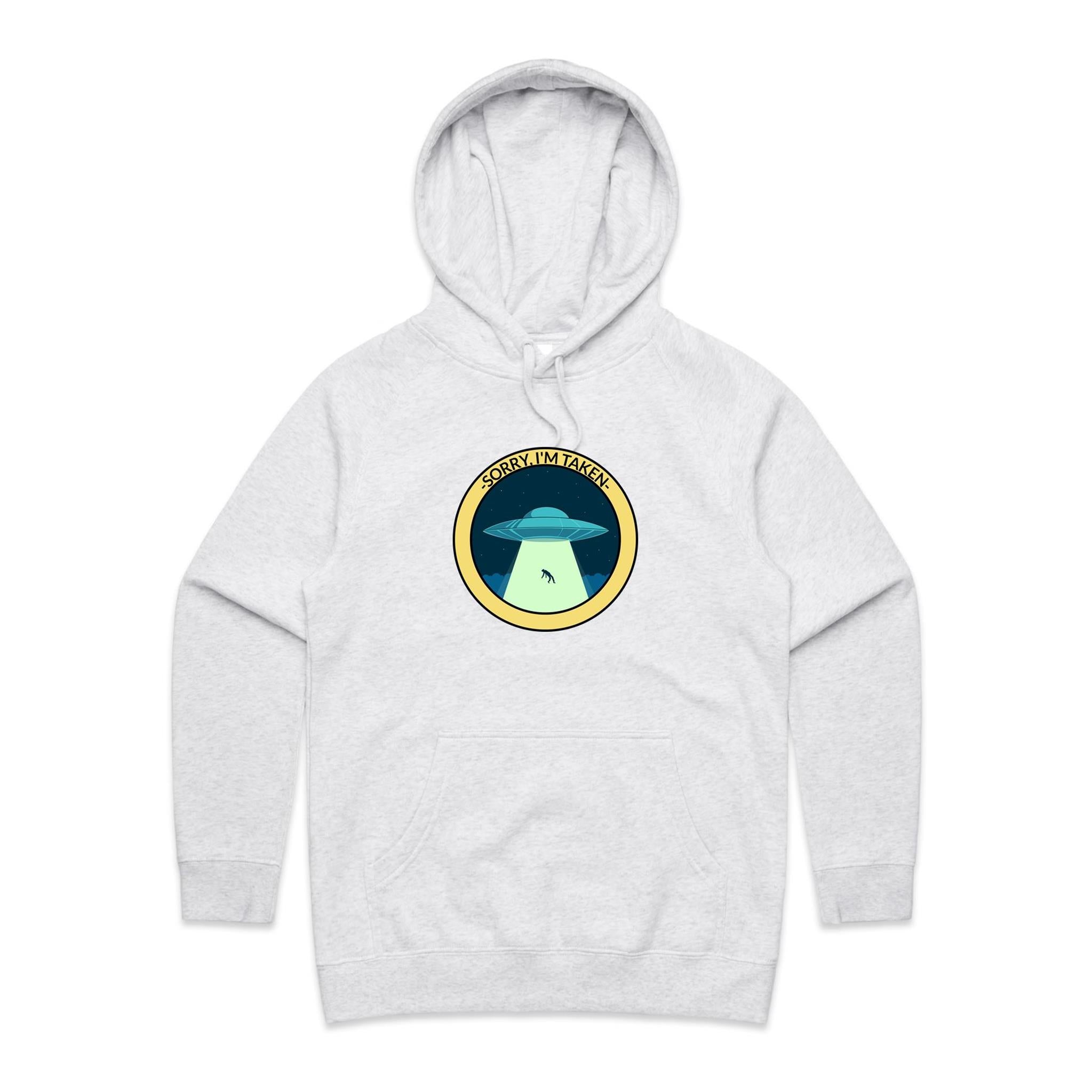 Sorry I'm Taken, Alien UFO - Womens Hoodie White Marle Womens Hoodie Printed In Australia Sci Fi
