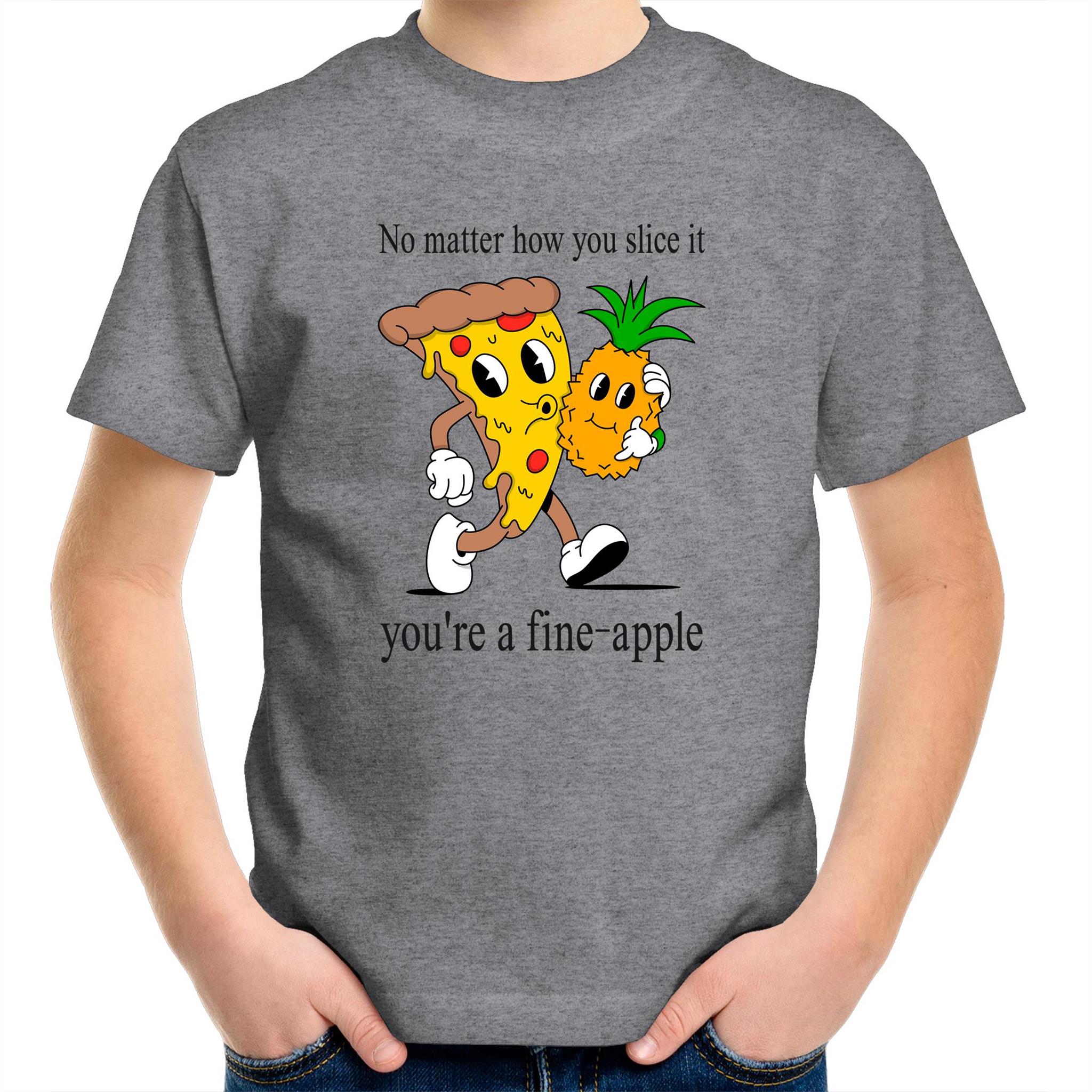Pineapple And Pizza - Kids Youth T-Shirt Grey Marle Kids Youth T-shirt Food Printed In Australia