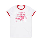 I Don't Need A Valentine, I Need A Nap, Cat Women's AS Colour Ringer Tee White Red Womens Ringer T-shirt animal Love Printed In Australia