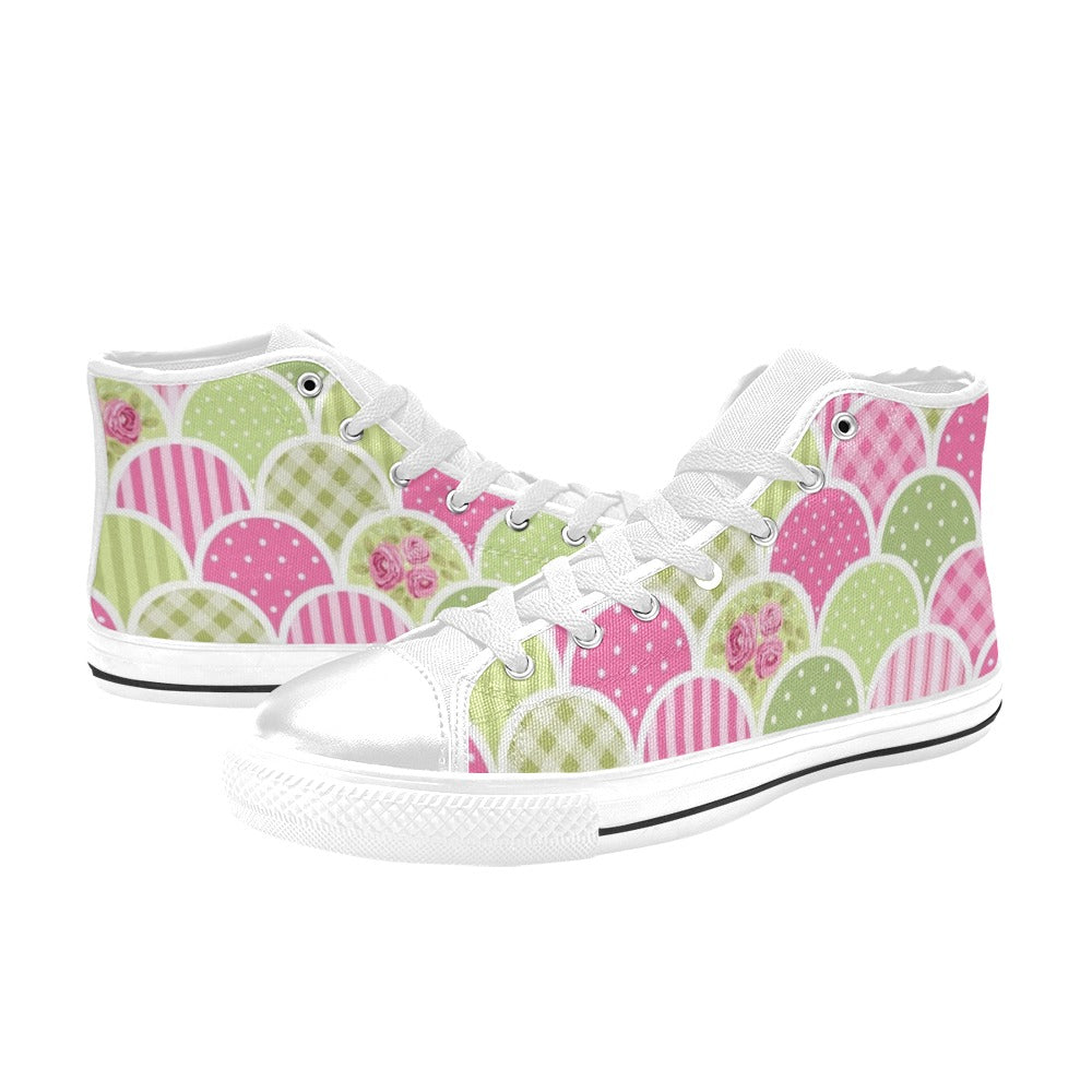 Floral Tabs - Kids High Top Canvas Shoes