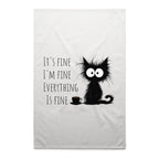 Frazzled Cat, It's Fine, I'm Fine, Everything Is Fine - AS Colour Tea Towel White One Size Tea Towel animal Printed In Australia