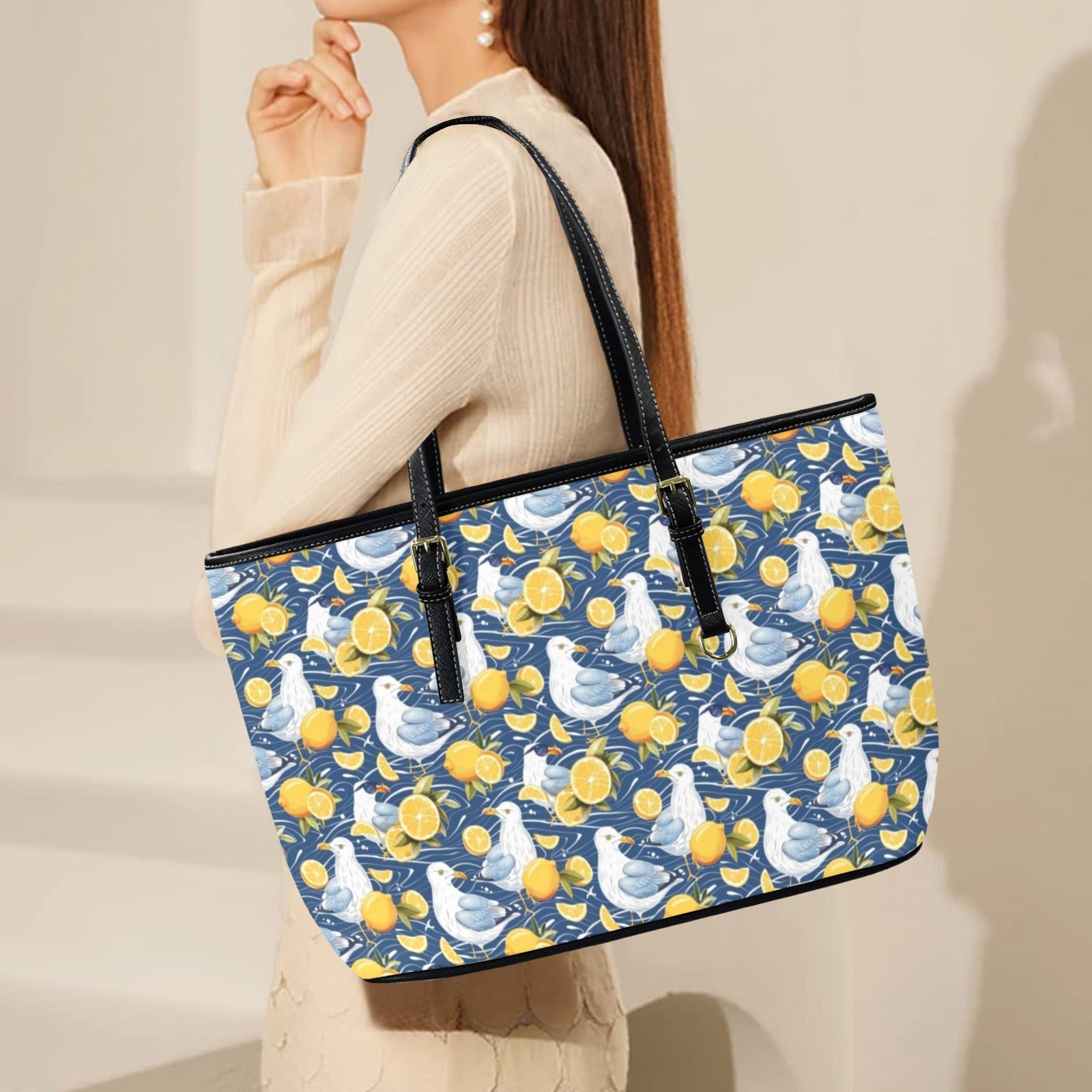 Lemon Seagull PU Leather Tote Bag Large Leather Tote Bag-Large animal Printed Offshore