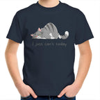Cat, I Just Can't Today - Kids Youth T-Shirt Navy Kids Youth T-shirt animal Printed In Australia