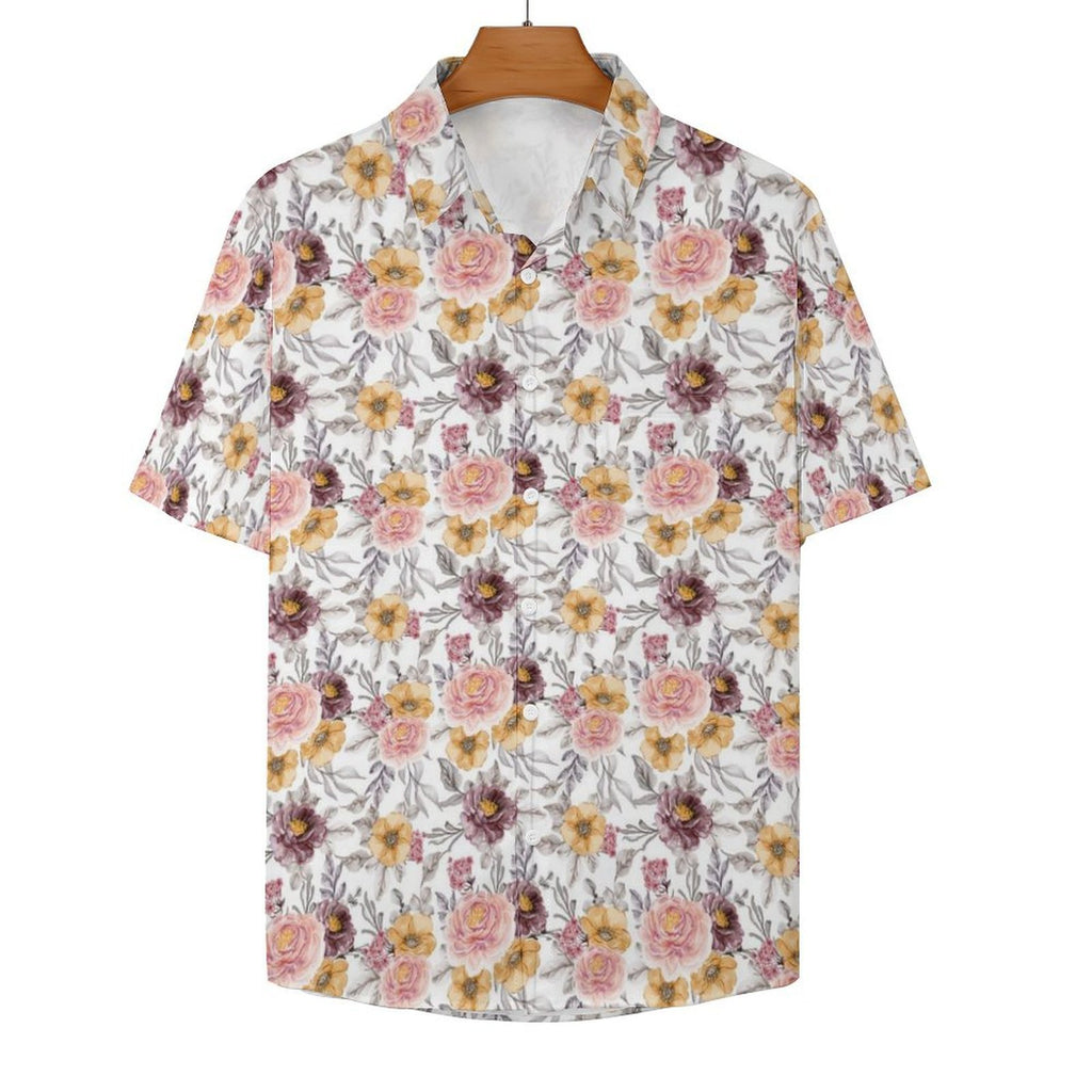 Painted Flowers Women's Short-Sleeve Button Up Shirt Women's Short-Sleeve Button Up Shirt Plants Printed Offshore