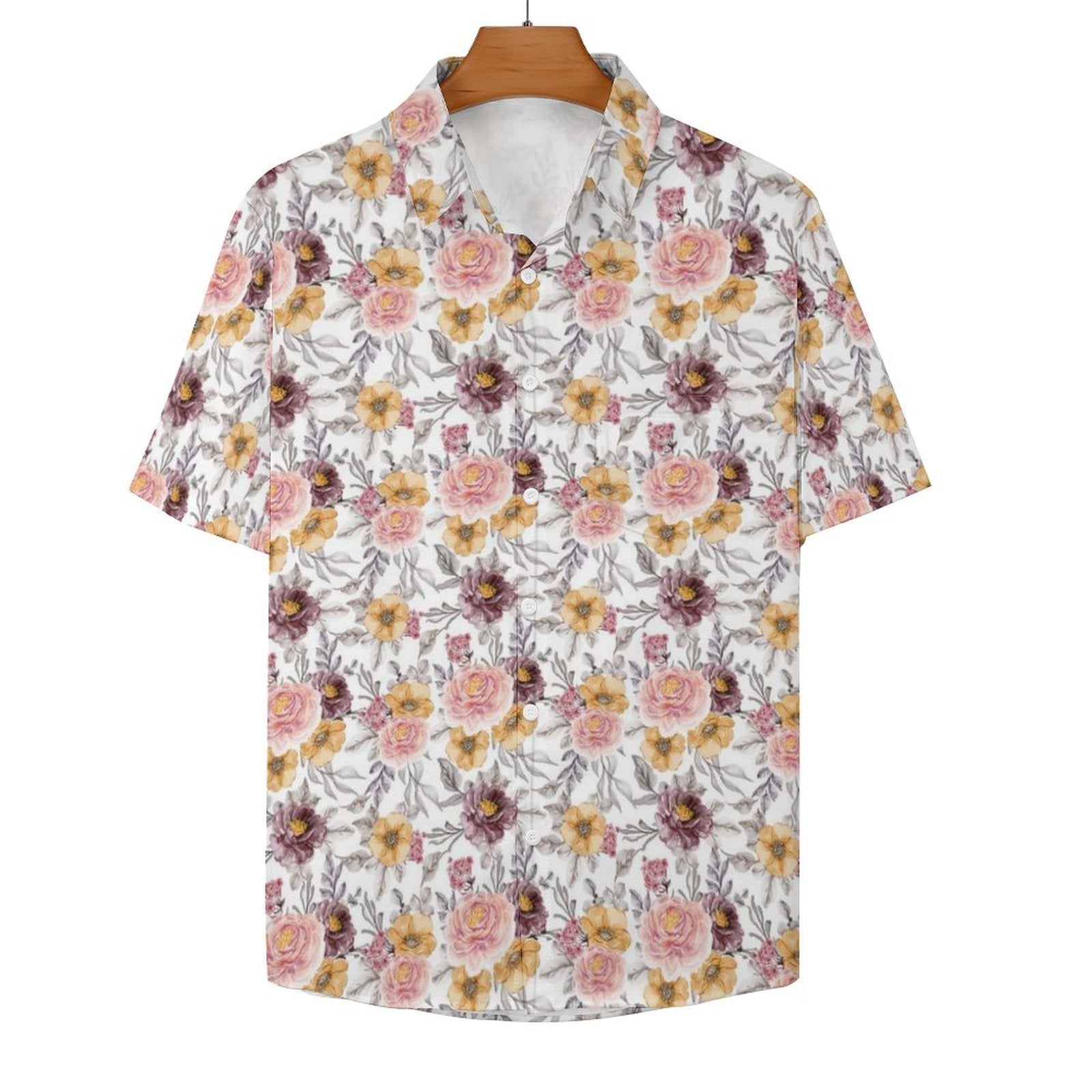 Painted Flowers Women's Short-Sleeve Button Up Shirt Women's Short-Sleeve Button Up Shirt Plants Printed Offshore
