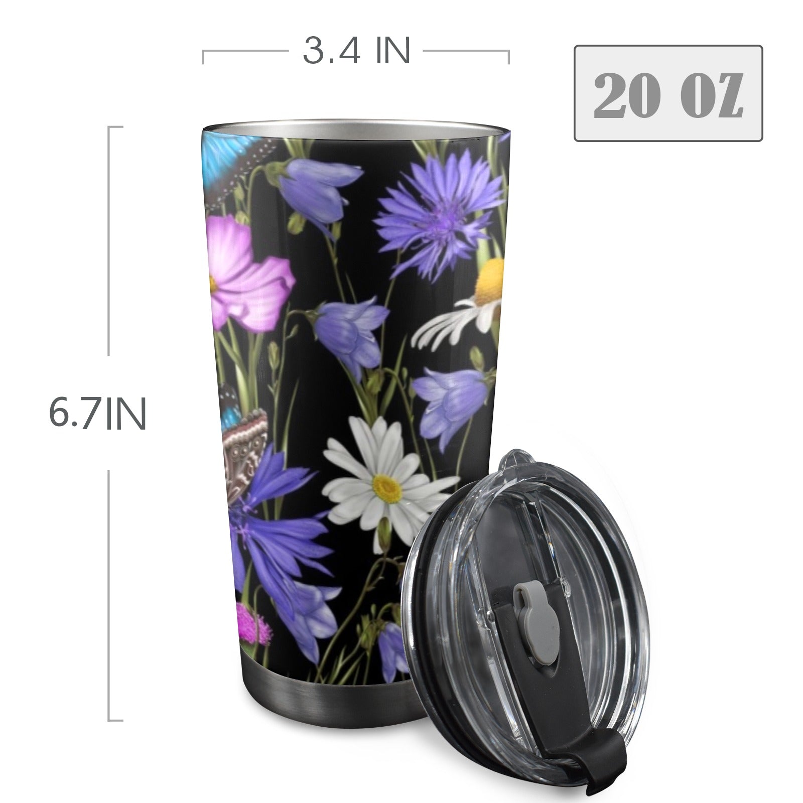 Butterfly Flowers - 20oz Mobile Tumbler with Lid (Black Lock) 20oz Travel Mug Printed Offshore