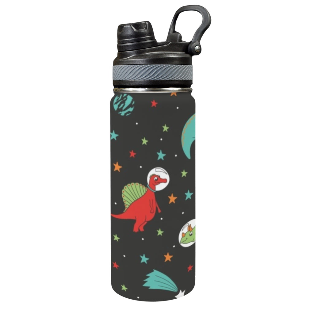 Astronaut Dinosaurs - Insulated Water Bottle with Dual-Use Lid (18oz) One Size Insulated Water Bottle with Dual-Use Lid (18oz) animal Printed Offshore Space